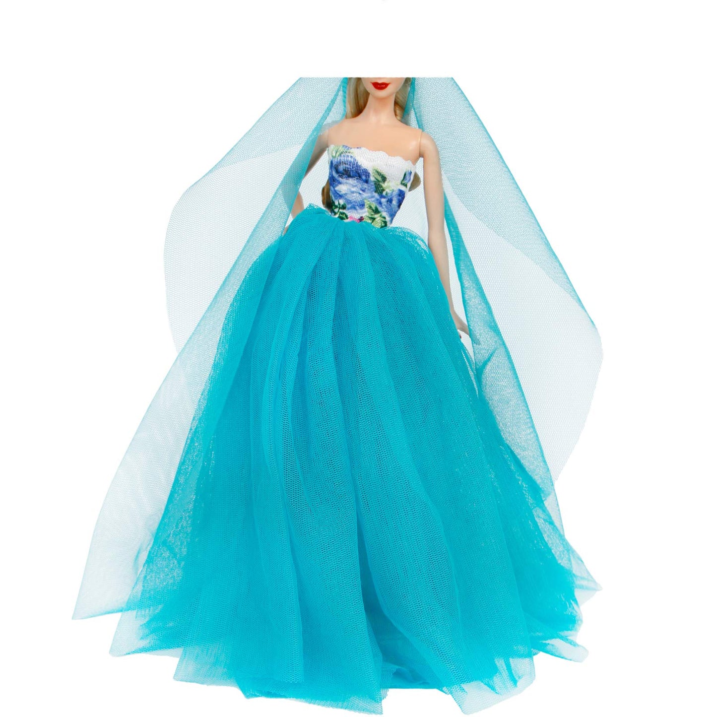 Bjdbus Blue Clothes Trailing Wedding Dress With Veil For 11.5 Inch Girl Doll