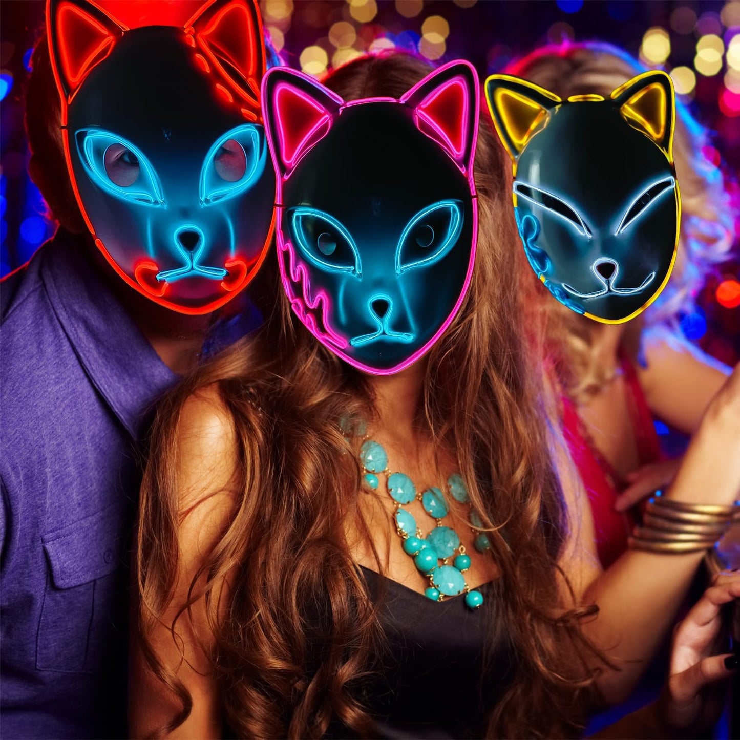 Ginkago 3PCS Cosplay Mask Anime Light Up Halloween Mask Photography Props Toy for Carnival Masquerade Party Costumes Decor (Batt