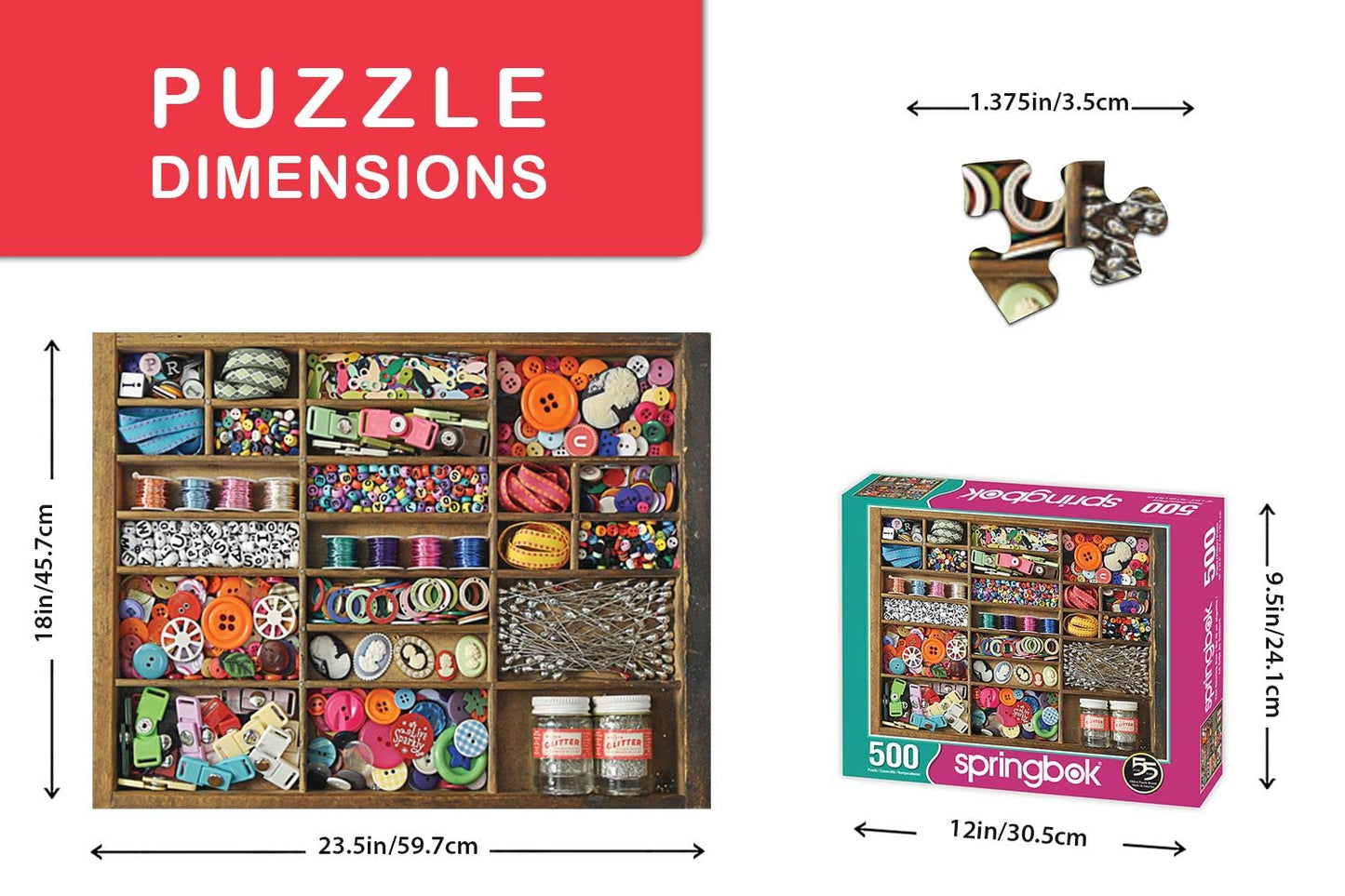 Springbok 500 Piece Jigsaw Puzzle - The Sewing Box, Multi Color, Engineered Wood, Model 33-01497