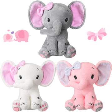 Zomiboo 3Pcs 8' Elephant Stuffed Toys - Cute Plush Animals For Baby Girls & Boys, Nursery Bed Decor
