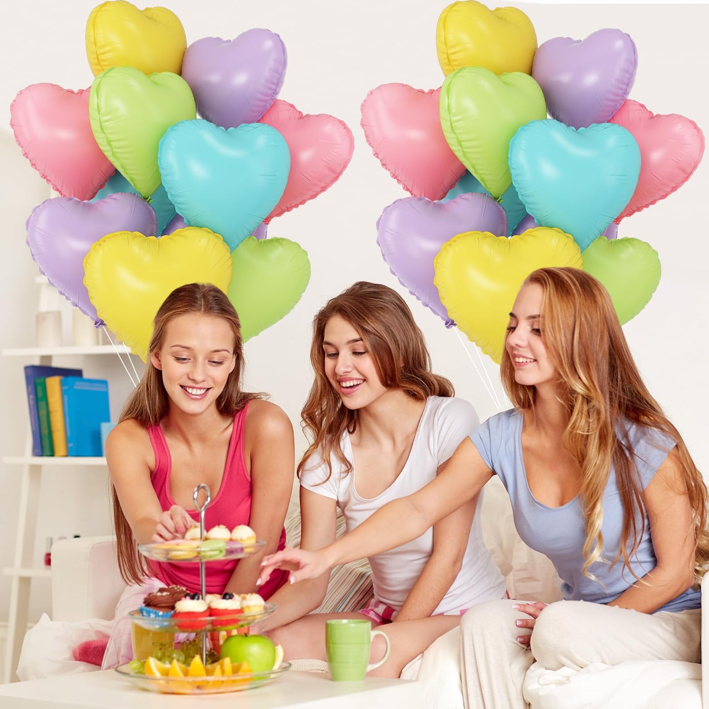 Pastel Colorful Heart Balloons,10Pcs Rainbow Foil Heart Shaped Balloons,18Inch Pink Blue Yellow Green Purple Helium Balloons For