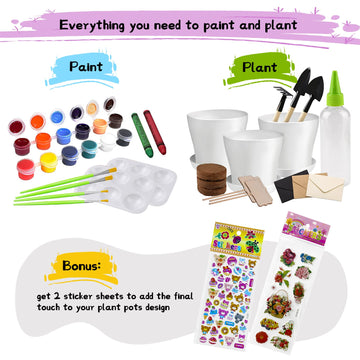 Paint & Plant Childrens Gardening Kit For Girls Boys Toys Garden Flower Gardening Gift For Kids Flower Pots Seeds Art Craft Grow