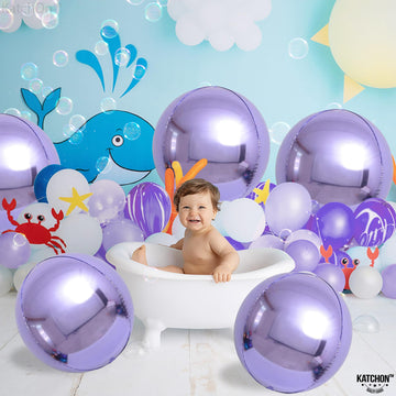 Katchon, Big Purple Mylar Balloons - 22 Inch, Pack Of 6 | 4D Round Balloons, Light Purple Foil Balloons | Purple Metallic Lavender Balloons For Lavender Party Decorations | Metallic Purple Balloons