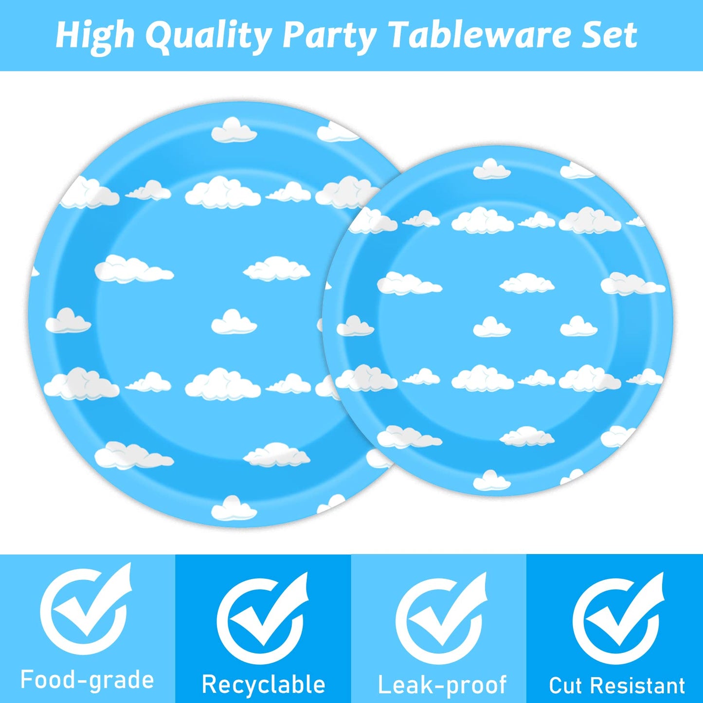 96 Pcs Blue Sky White Clouds Party Plates And Napkins Party Supplies Cartoon Story Party Tableware Set Clouds Theme Party Decora