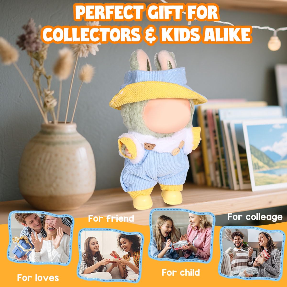 AICase for Labubu Clothes/for Labubu Outfits Clothes Set for 17cm Lububu Doll 3 Piece Set Hat Clothing for LA BUBU  Boys and Girls Stylish Adorable Dolls Clothes Accessories (No Doll)(C_Style)