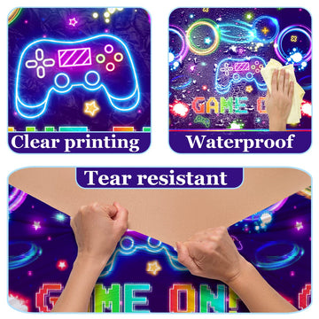 Pymurod 3Pcs Video Game Table Cloth Game On Neon Gaming Birthday Tablecloths For Kids Boys Girls Video Game Party Decorations Fa