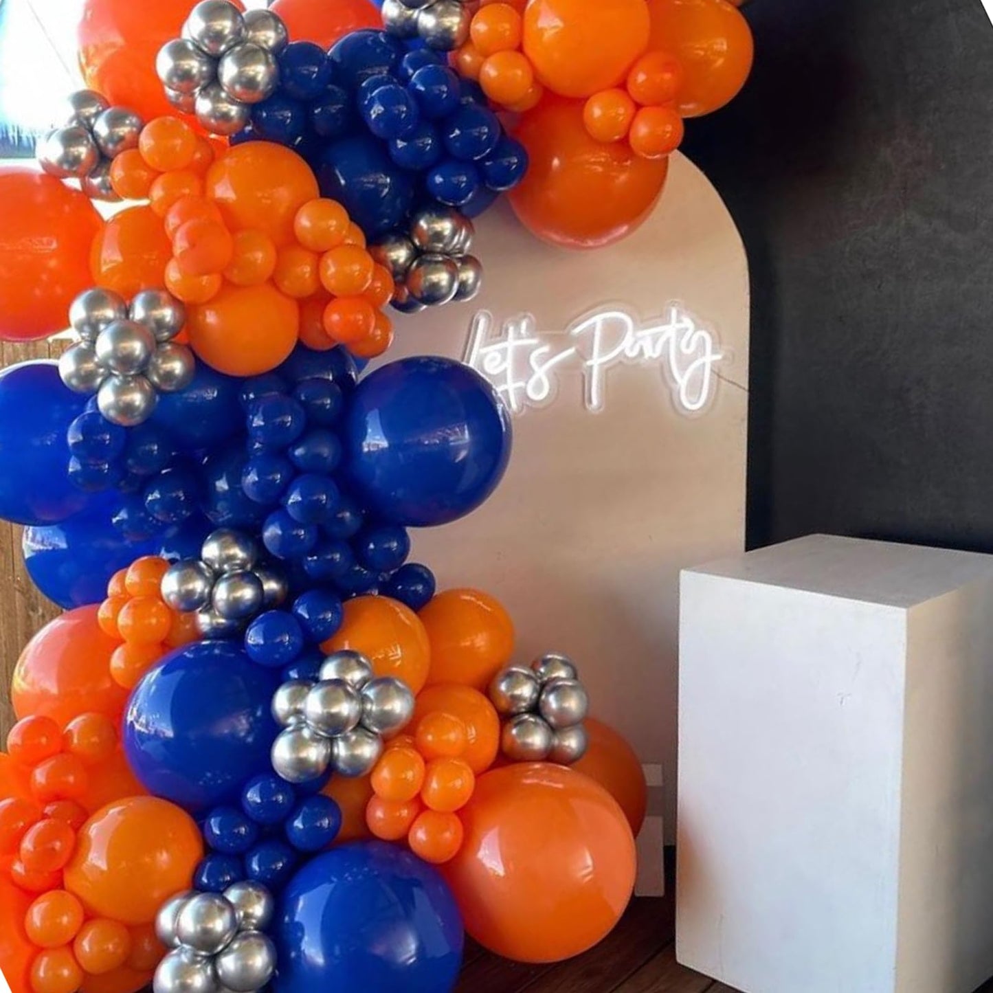 Blue And Orange Balloons, 50 Pcs 12 Inch Orange Royal Blue Metallic Silver Balloons With Ribbons For Birthday Party Wedding Baby