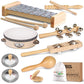 Looikoos Toddler Musical Instruments, Eco Friendly Music Set For Kids Preschool Educational, Natural Wooden Percussion Instruments Musical Toys For Boys And Girls With Storage Bag