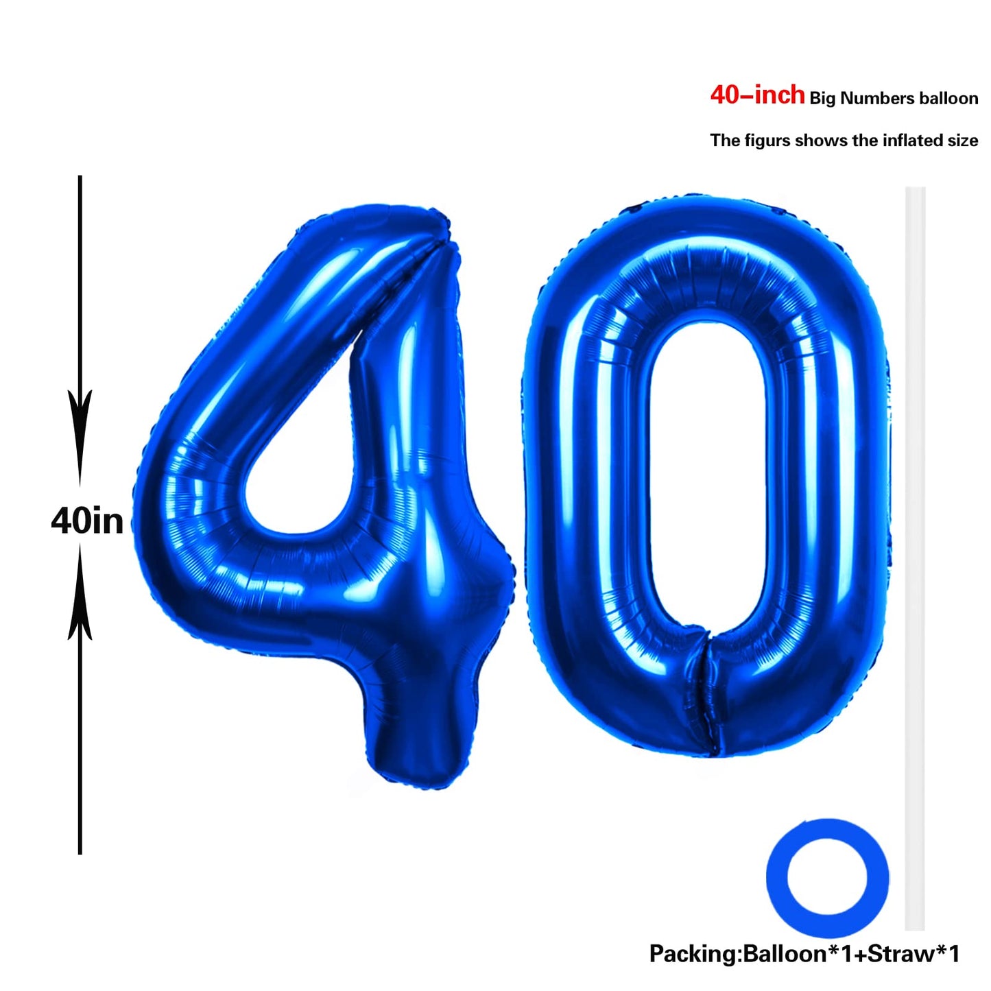 40 Inch Number 40 Balloon Blue Jumbo Giant Big Large Number 40 Foil Mylar Blue Balloons 40Th Birthday Party Anniversary Decorati