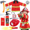 Fireman Costume For Kids, 10 Pcs Firefighter Costume With Toy Accessories Set, Fireman Role Play Outfit Toys, Kids Firefighter Dress Up Clothes, Halloween For Boys Toddlers Ages 3 4 5 6 7