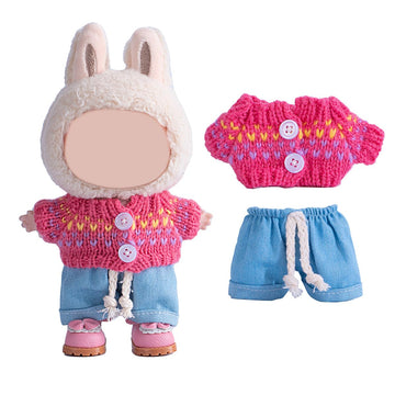 17cm Doll Clothes Set  enhanced Jeans & Knitted Sweater Outfit for 17cm 15cm Dolls  Cute Dress Up Fashion  No Doll Included (Rainbow  17cm/15cm)