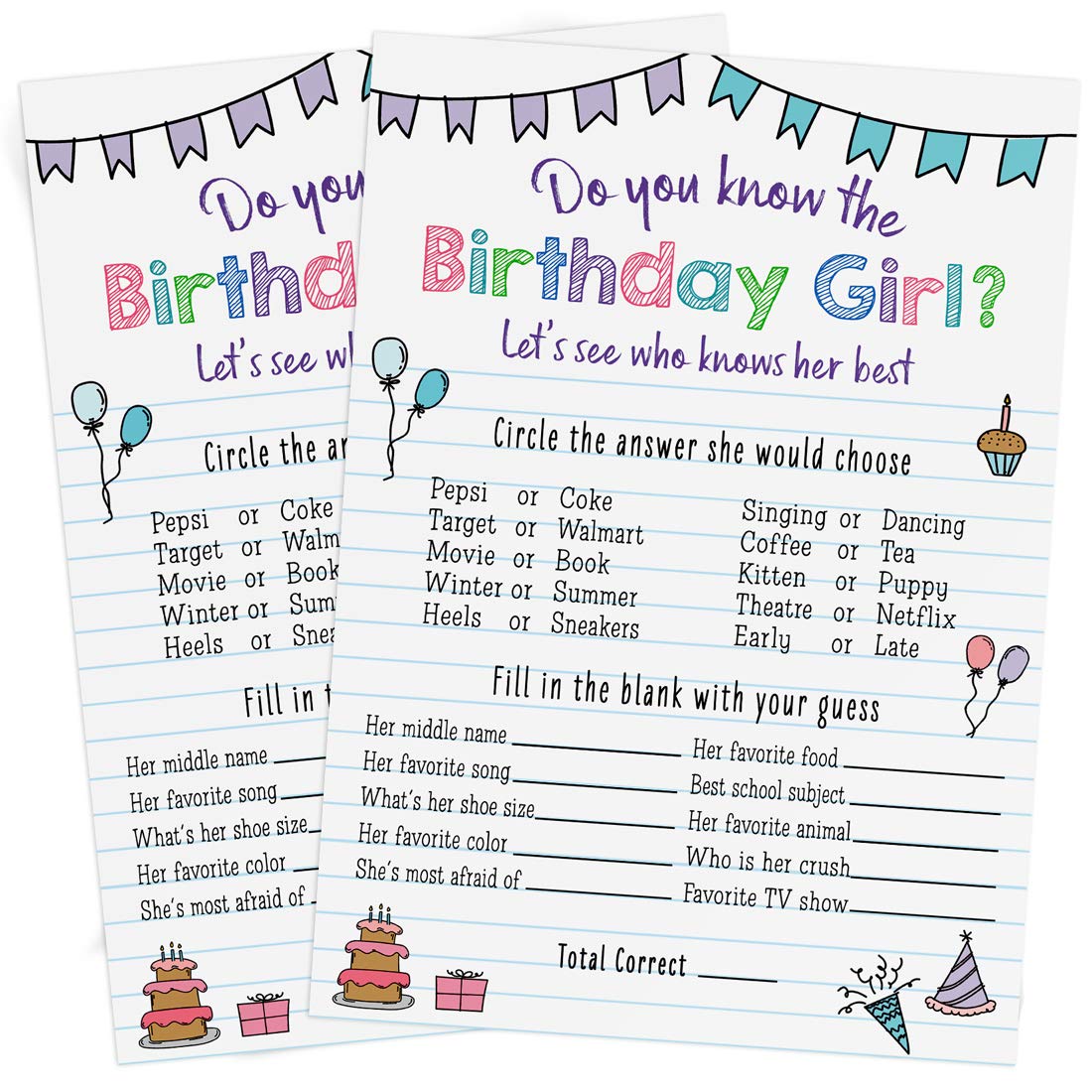 Printed Party Kids Birthday Game - Who Knows Her Best, Set of 25 Notebooks, 7"x5", Colorful Paper, NOBK-KNOW