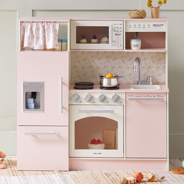 Tiny Land Play Kitchen For Kids, Upgraded Wooden Kitchen Toy With Complete Play Areas, Pretend Cooking Set With Sink, Stove, Mic