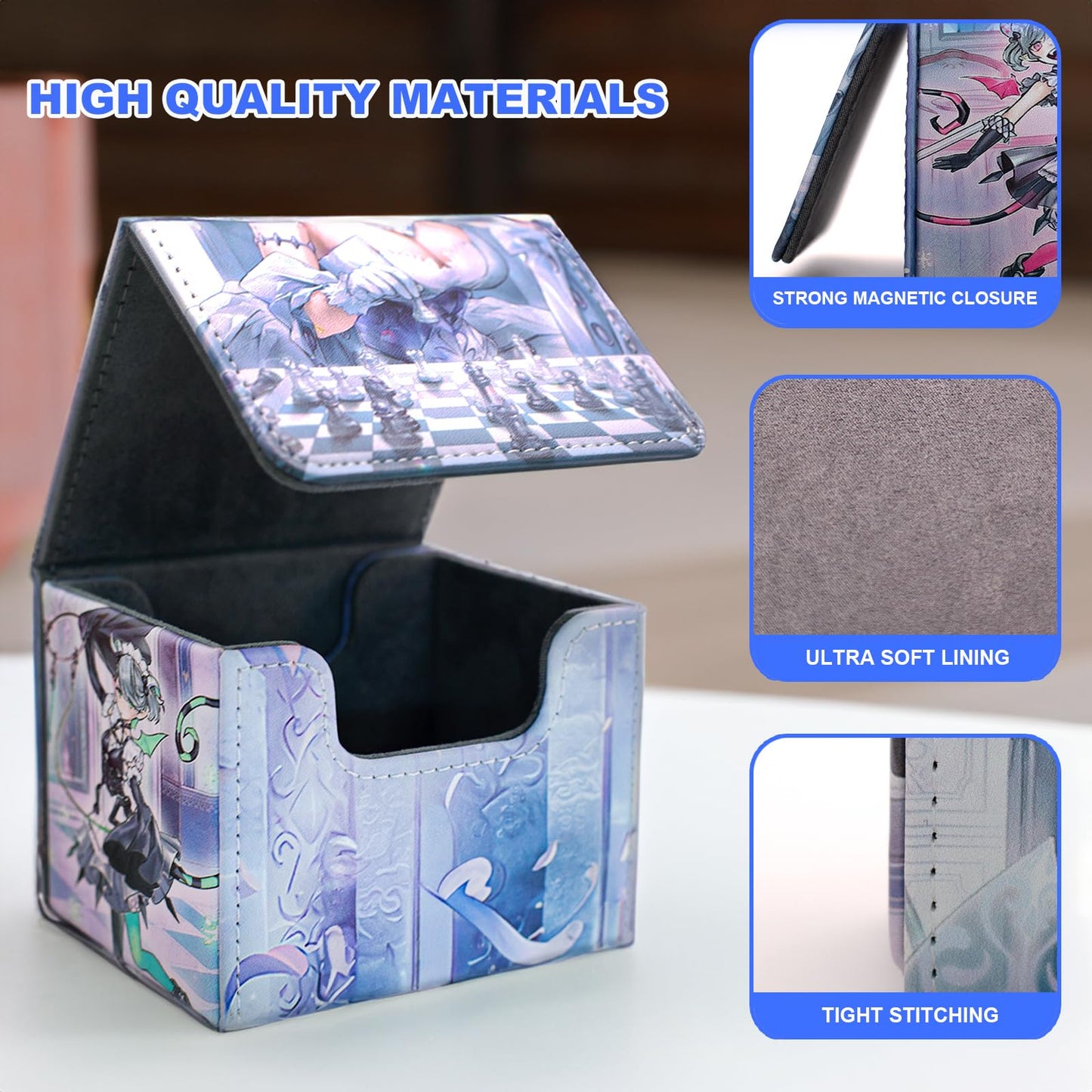 sabermaster Card Deck Box Fits for YGO MTG,100+ Card Storage Box Trading Games PU Leather Storage Premium Deck Case (White Fores