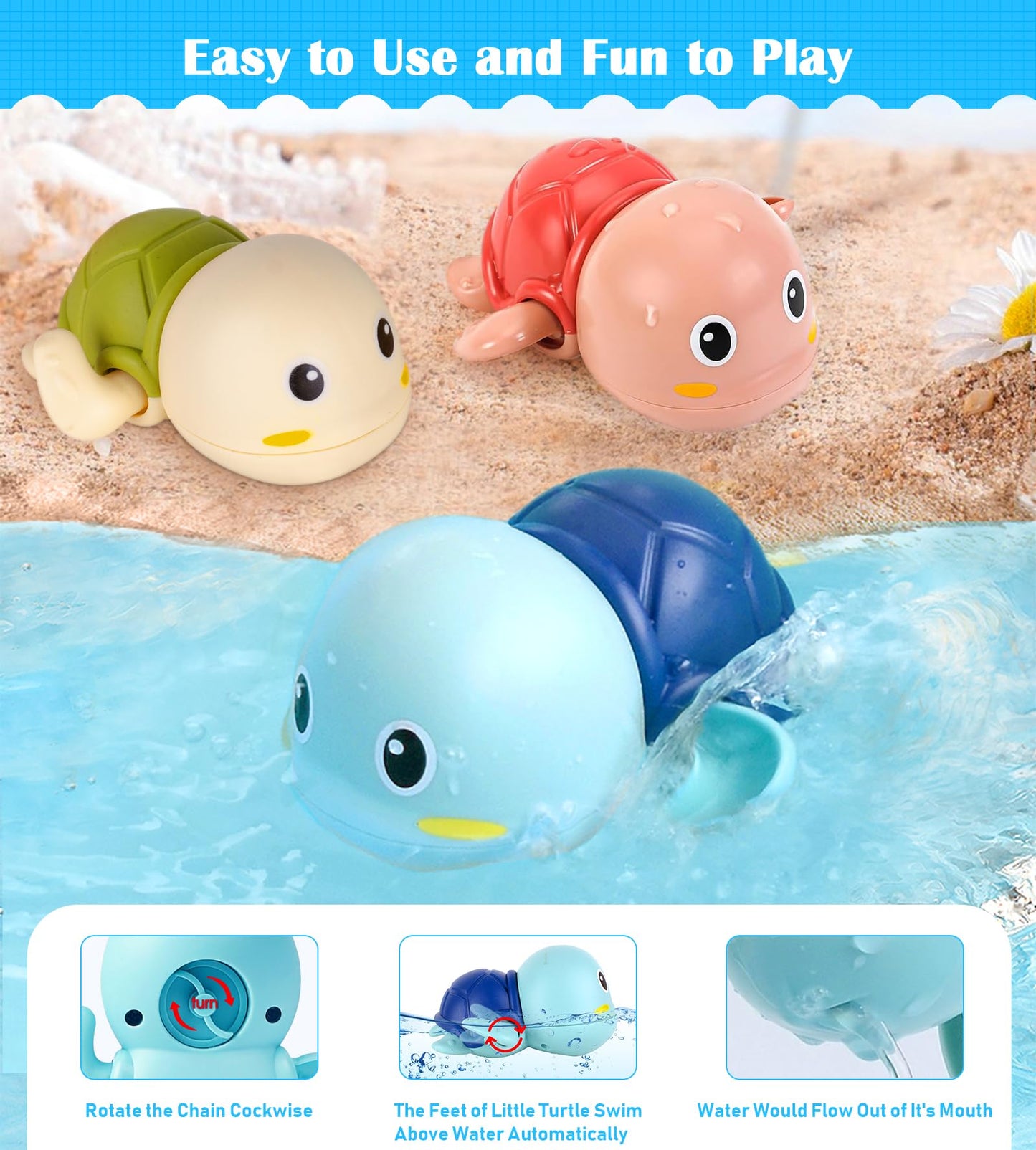 Bath Toys, 6 Pack Baby Bath Toys For Toddlers 1-3, Floating Wind-Up Toys Swimming Pool Games Water Play Set Xmas Gift For Bathtub Shower Infant Toddlers Kids Boys Girls Ages 4-8 Years Old