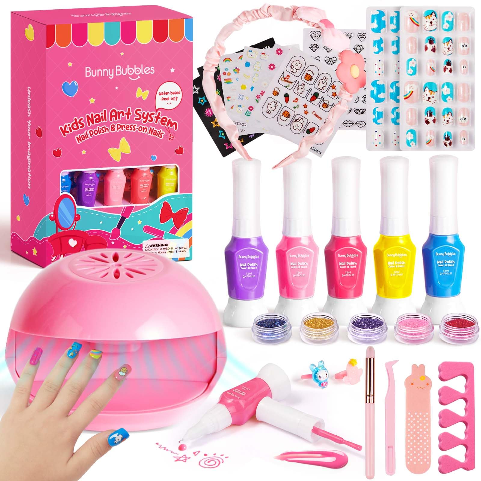 Kids Nail Polish Kit with Nail Dryer, 69PCs Nail Art Makeup Toy Set for Kids, Christmas Birthday Presents for 7 8 9 10 11 12 Yea