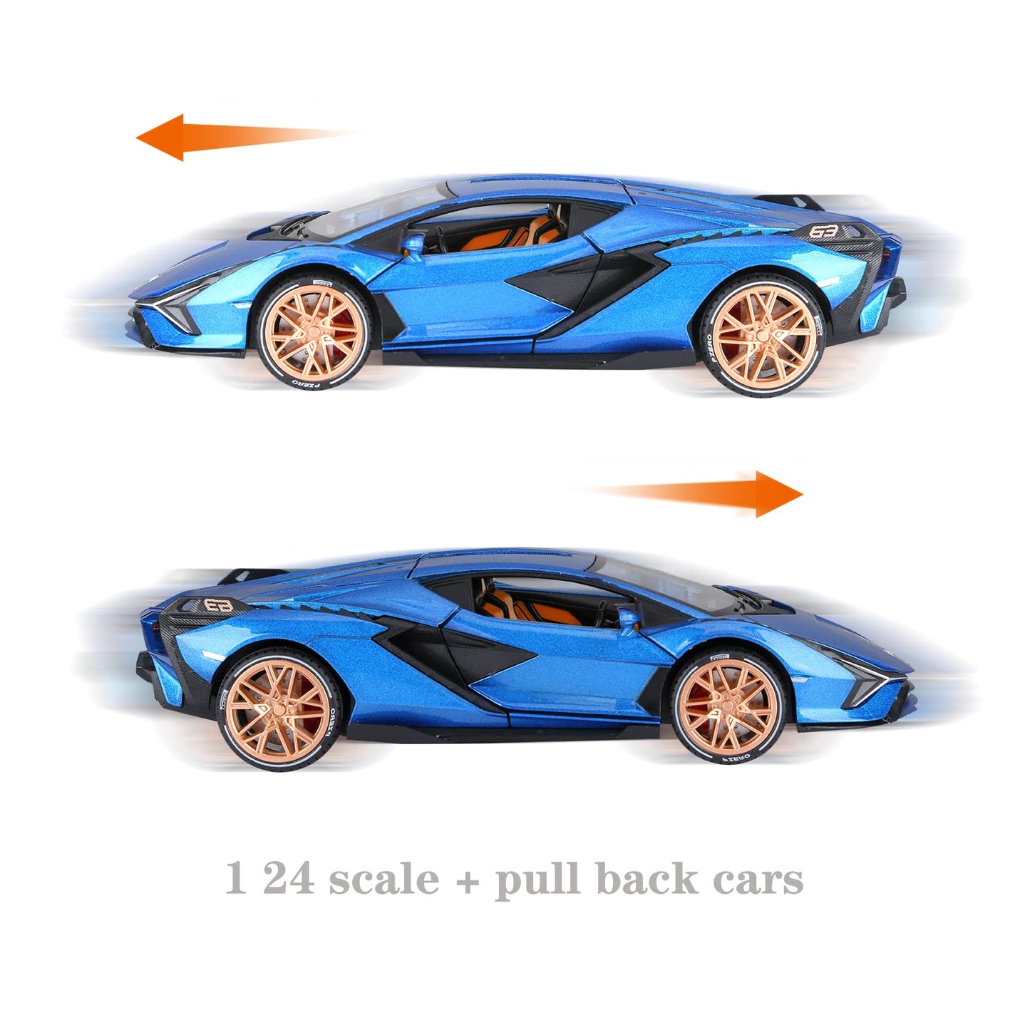 SASBSC Metal Pull Back Toy Car - Lambo Sian with Light & Sound - Blue - For Boys 3+ Years (1:24 Scale)