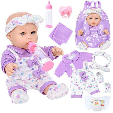 Uzidbto 12'' Baby Doll With Flower Pattern Backpack Carrier,12 Inch Realistic Baby Dolls With Clothes And Accessories Hanky Paci