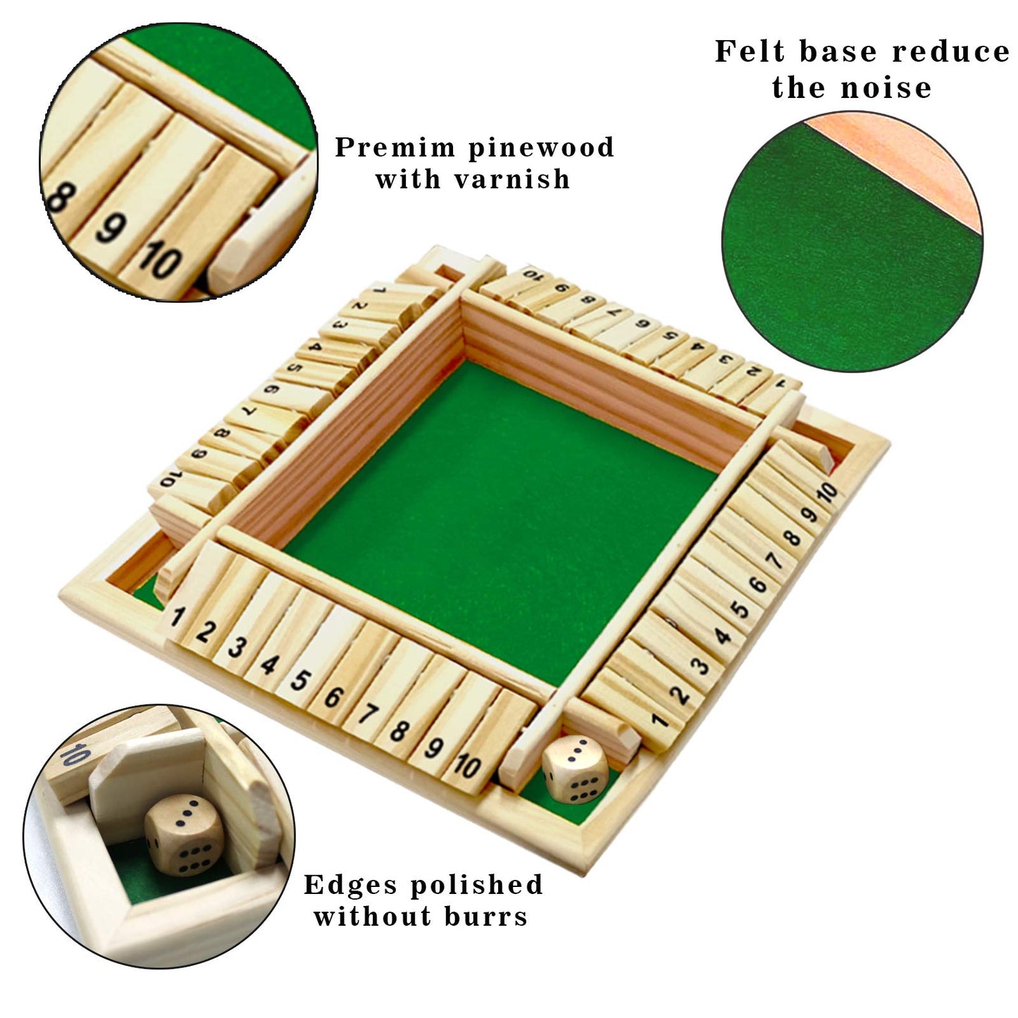 Dc-Beautiful Shut The Box Dice Game, 2-4 Players Classic Board Game For Adults, Wooden Tabletop Game With Dices And Instruction,