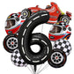 Stcomart 8 Pcs Race Car Party Decorations, Black Number 6 Balloon Checkered Balloons Tire Balloons For Boys 6Th Birthday