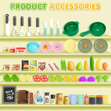 Kids Play Kitchen Set, Toddler Kitchen Playset with Sound & Light, Cooking Stove with Steam, Play Sink, Play Food Toy and Kitche