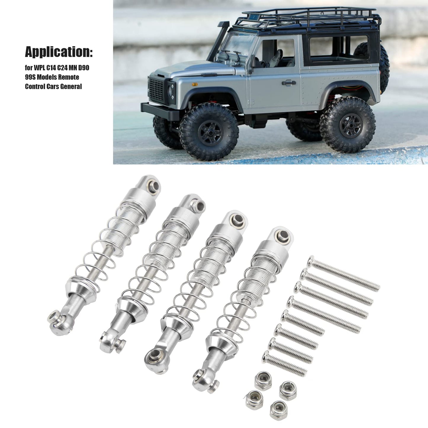 Rc Shock Absorber, 2 Pairs Aluminum Alloy Shock Absorber 60Mm Rc Car Modification Parts For Wpl C14 C24 Mn D90 99S (Silver)
