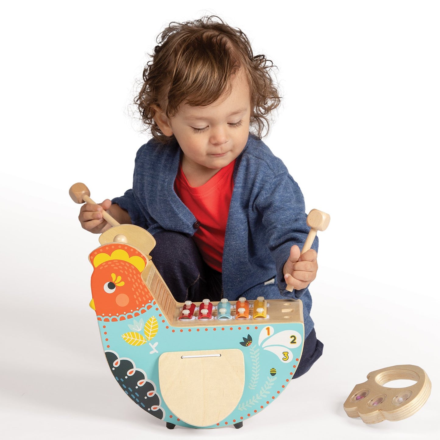Manhattan Toy Musical Chicken Instrument for Toddlers - Xylophone, Drumsticks, Cymbal, Maraca - Blue - One Size - Model 216570