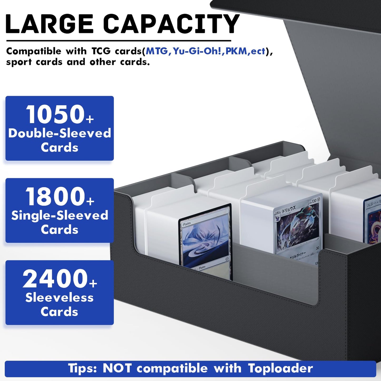 Zlca Card Storage Box For Mtg Ptcg, Commander Deck Box Holds 1800+ Cards, Card Storage Case, Card Organizer For Tcg Sport Cards(Black)
