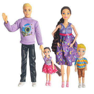 Chioldilly Interactive Family Toy Fun Action Figures Set, Imaginative Educational Family Doll Play, For Kids 3+(Editions A)