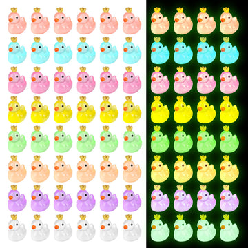 Fuyamp 120 Pieces Luminous Mini Resin Ducks with Crown Miniature Figures Micro Fairy Garden Landscape Aquarium Tiny Ducks Dollho