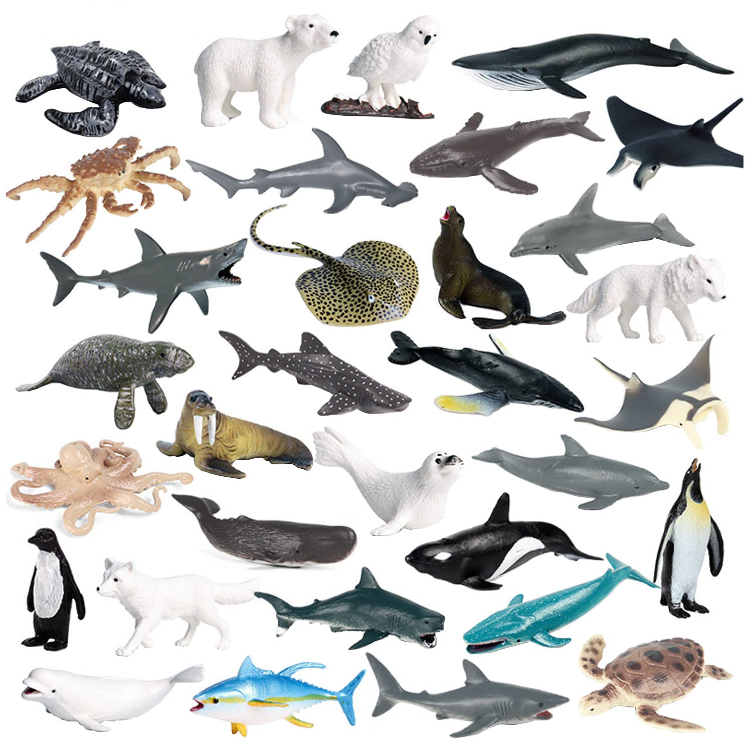 Jokfeice Animal Figures 32 Pcs Realistic Plastic Ocean Animal Figurines For Science Project, Learning Toys, Cake Topper Birthday
