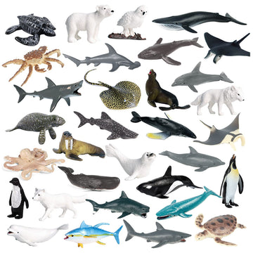 Jokfeice Animal Figures 32 Pcs Realistic Plastic Ocean Animal Figurines For Science Project, Learning Toys, Cake Topper Birthday