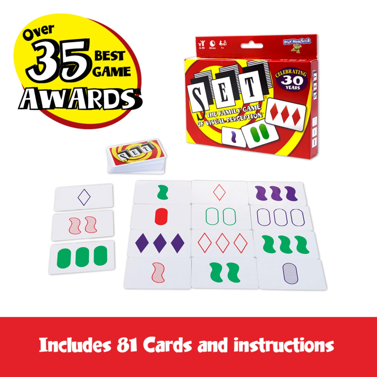 SET Enterprises SET - The Family Card Game of Visual Perception - Race to Find The Matches  For Ages 8+ 81 Cards  Rules included