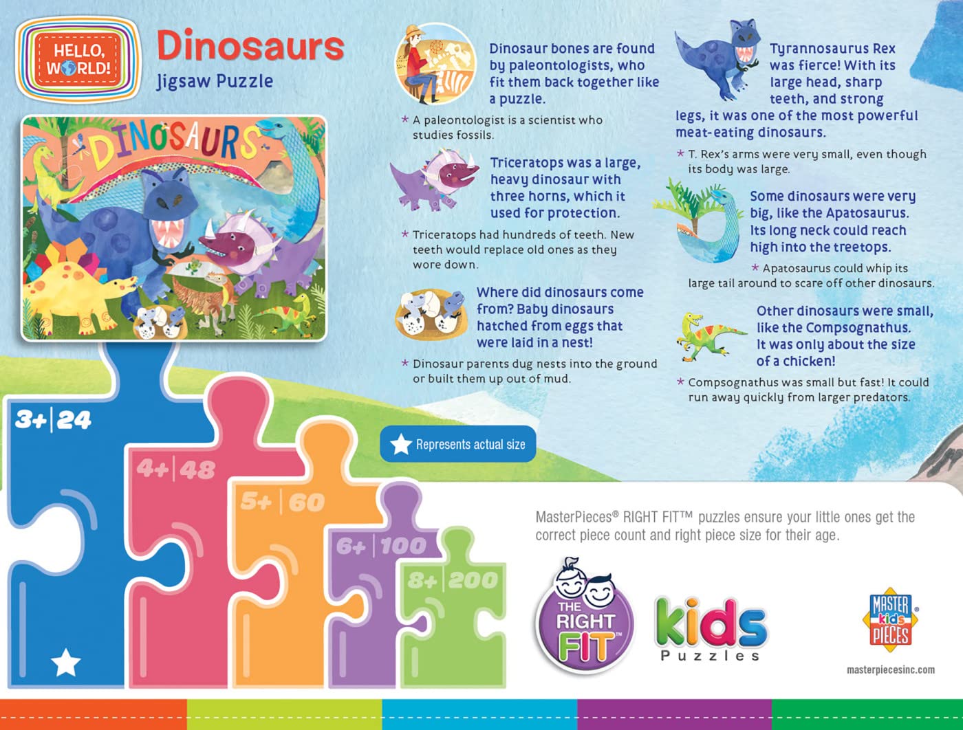MasterPieces 24 Piece Jigsaw Puzzle for Kids - Dinosaurs Right Fit - 19x14