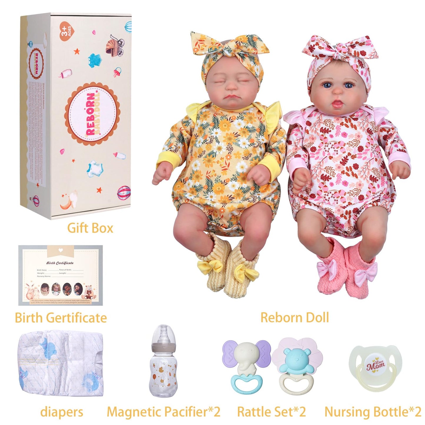 BABAESIDE Reborn Baby Dolls Twins, 20 Inch Realistic Baby Doll Girls Sleeping and Awake with Soft Body Baby Girl with Feeding To