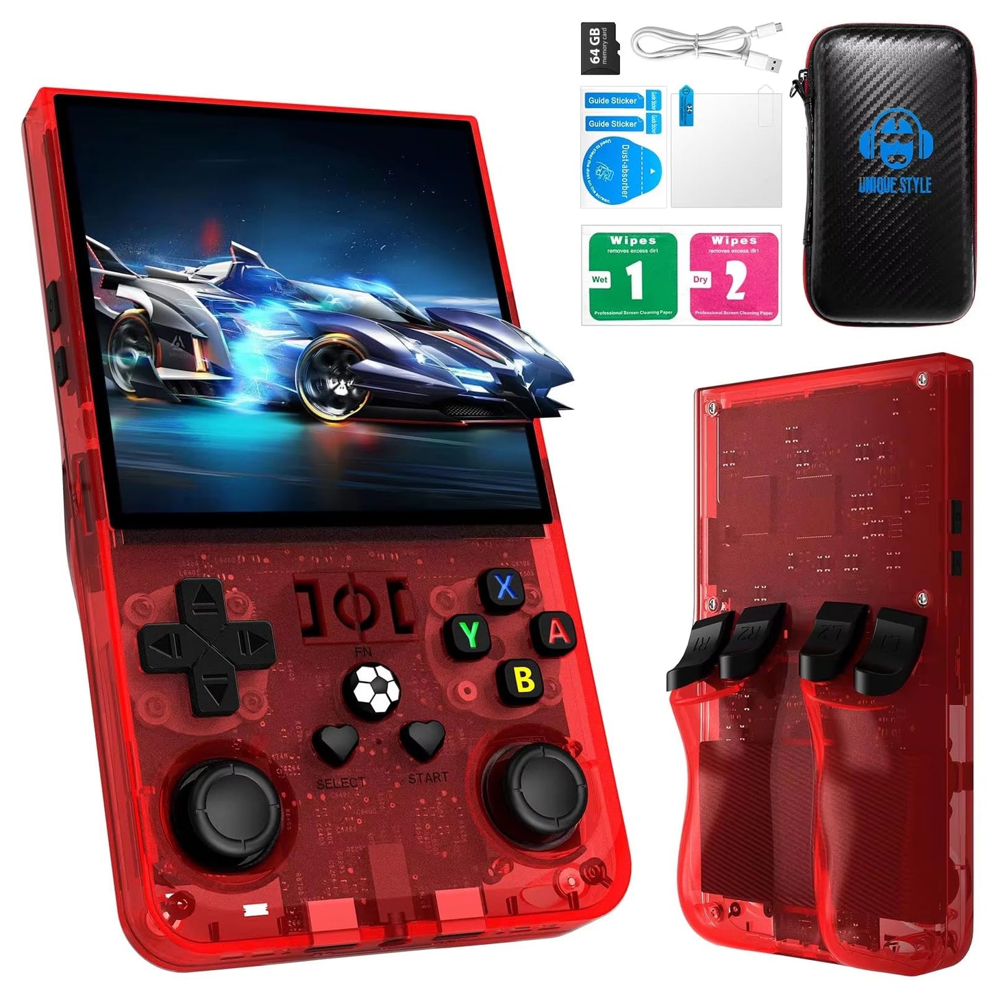 R36MAX Handheld Game Console, 4.0 Inch IPS Screen Linux System 4000mAh Rechargeable Portable Pocket Arcade with 128GB TF Card, B