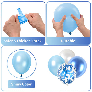 Blue And White Balloons, 60 Pcs Light Blue And White Balloons Set With Blue Confetti Metallic Blue Balloons, 12 Inch Pearl White