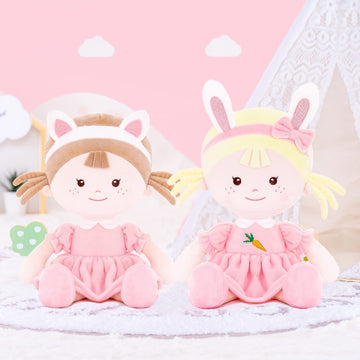 Onetoo Bunny Doll Plush Baby Doll Rag Doll Rabbit Doll First Baby Doll Soft Baby Girls Doll Wear Bunny Costume Pink Dress14