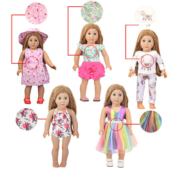Augfrog 10 Sets Of 18 Inch American Doll Clothes, Including 10 Of Doll Clothing Dress Outfits For Gift Dolls, Birthday Gifts For