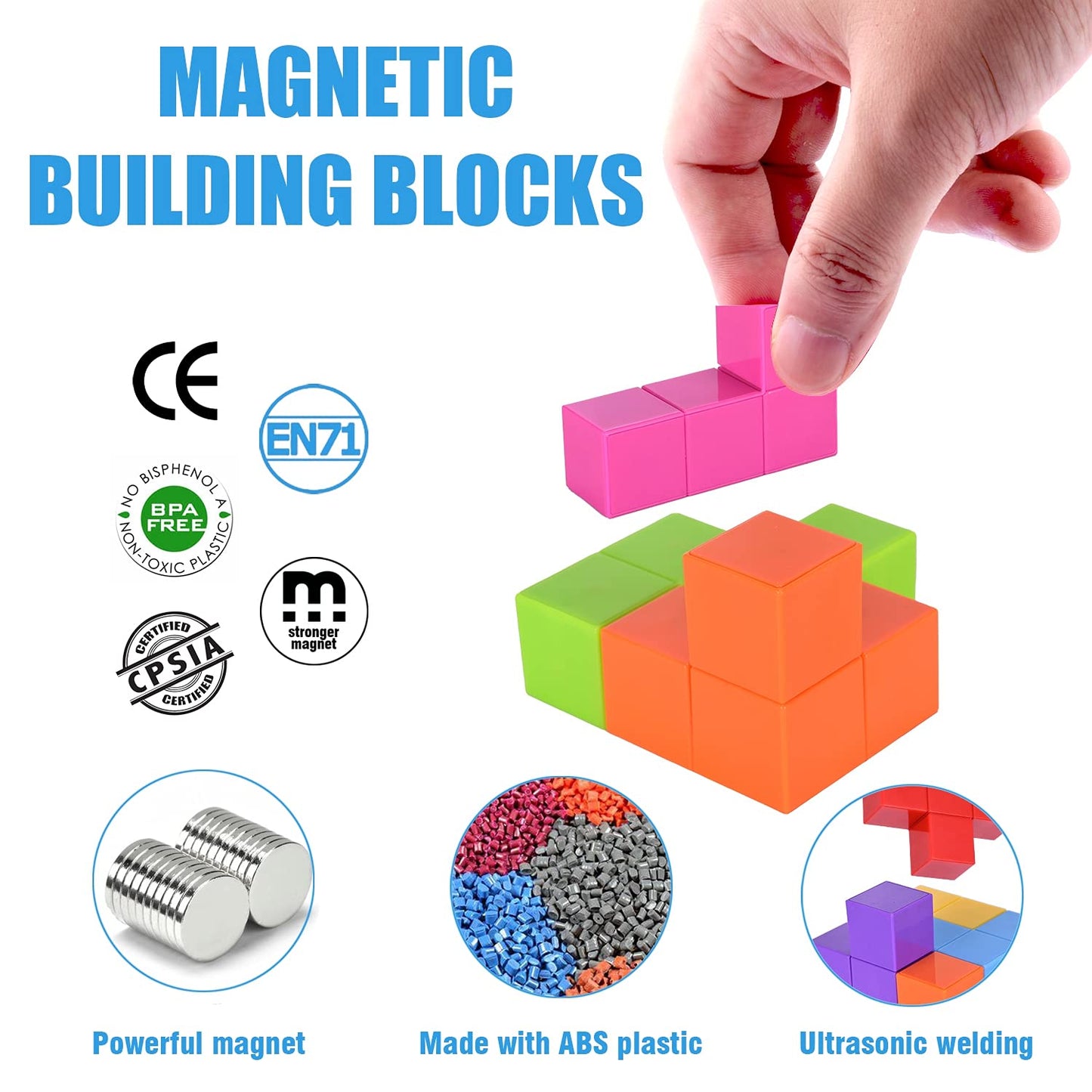 Worwoder Kids Magnetic Building Blocks Magic Magnetic 3D Puzzle Cubes, Set Of 7 Multi Shapes Magnetic Blocks With 54 Guide Cards, Intelligence Developing And Stress Relief Fidget Toys For Kids(Pink)