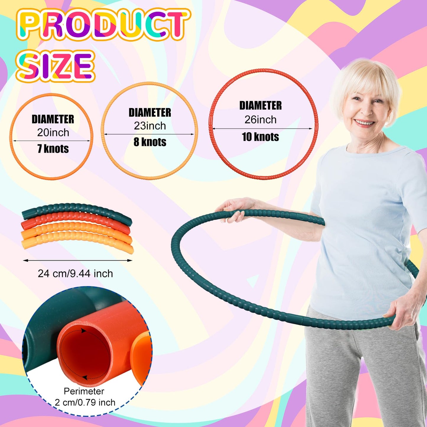 Syhood 12 Pcs Toy Color Hoop Plastic Detachable Adjustable Hoop Light Weight Exercise Fitness Equipment Toy Waist Ring for mature-themed Party  3 Sizes (Yellow Green)