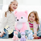 Muiteiur 5 Piece Fox Stuffed Animal Set, Large Pink Cotton Plush Toy with Mommy and 4 Babies, Model W264_12_48