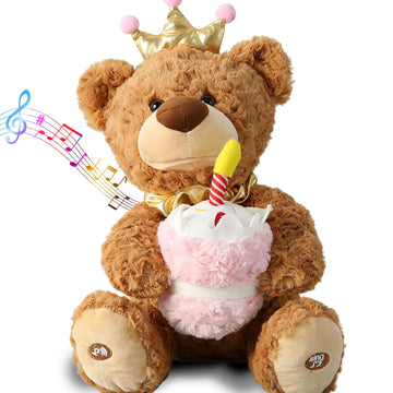 Marsjoy Musical Happy Birthday Teddy Bear With Glowing Cupcake, Animated Plush Toy Singing Dancing Talking Plush Bear Repeating What You Say Recording Toy Stuffed Animal Gift For Girl Kid