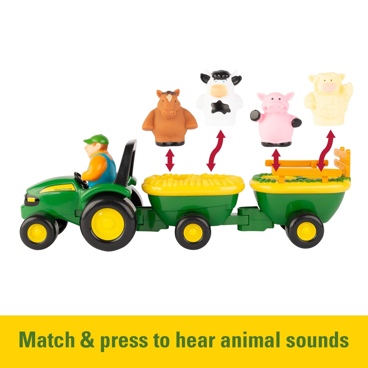 TOMY John Deere Musical Hayride Tractor Toy with Farmer & 4 Animals, Green, Ages 12 Months+, Model 34908VBAZ