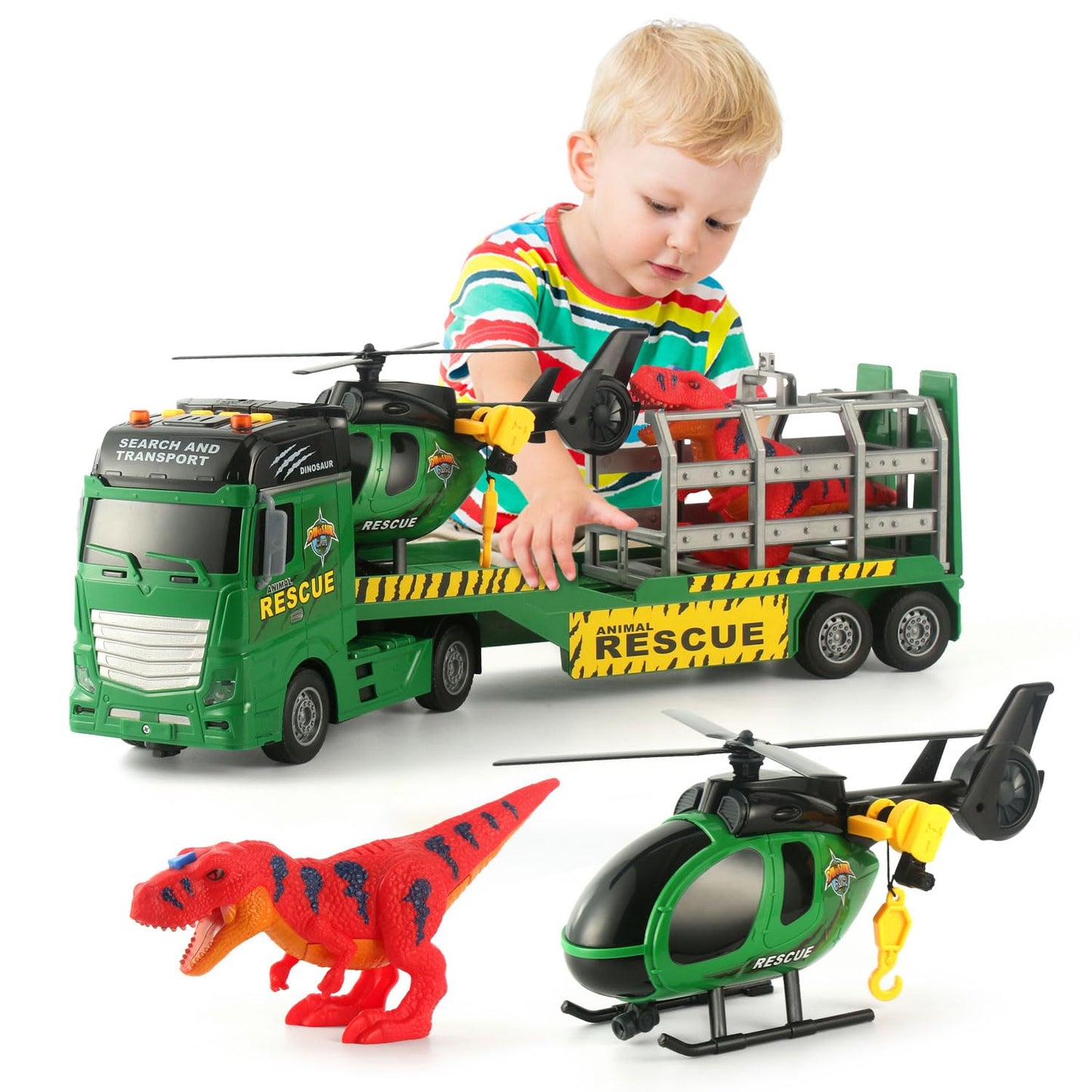CSDCSD Tow Truck with Excavator and Dump Truck Toy for Boys 3+ Years Old, Heavy Trucks with Lights and Sounds (Rescue Trucks)