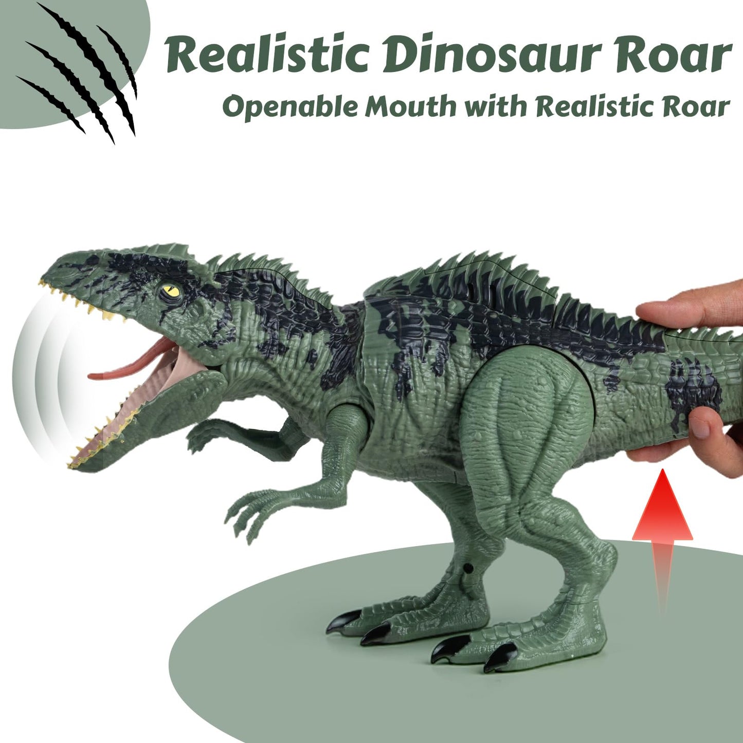 DINOSAURS'ISLAND TOYS Giganotosaurus Dinosaur Action Figure with Sound & Light, Green, Model RS069-2C, Perfect for Kids 3-7, Ideal Birthday Gift