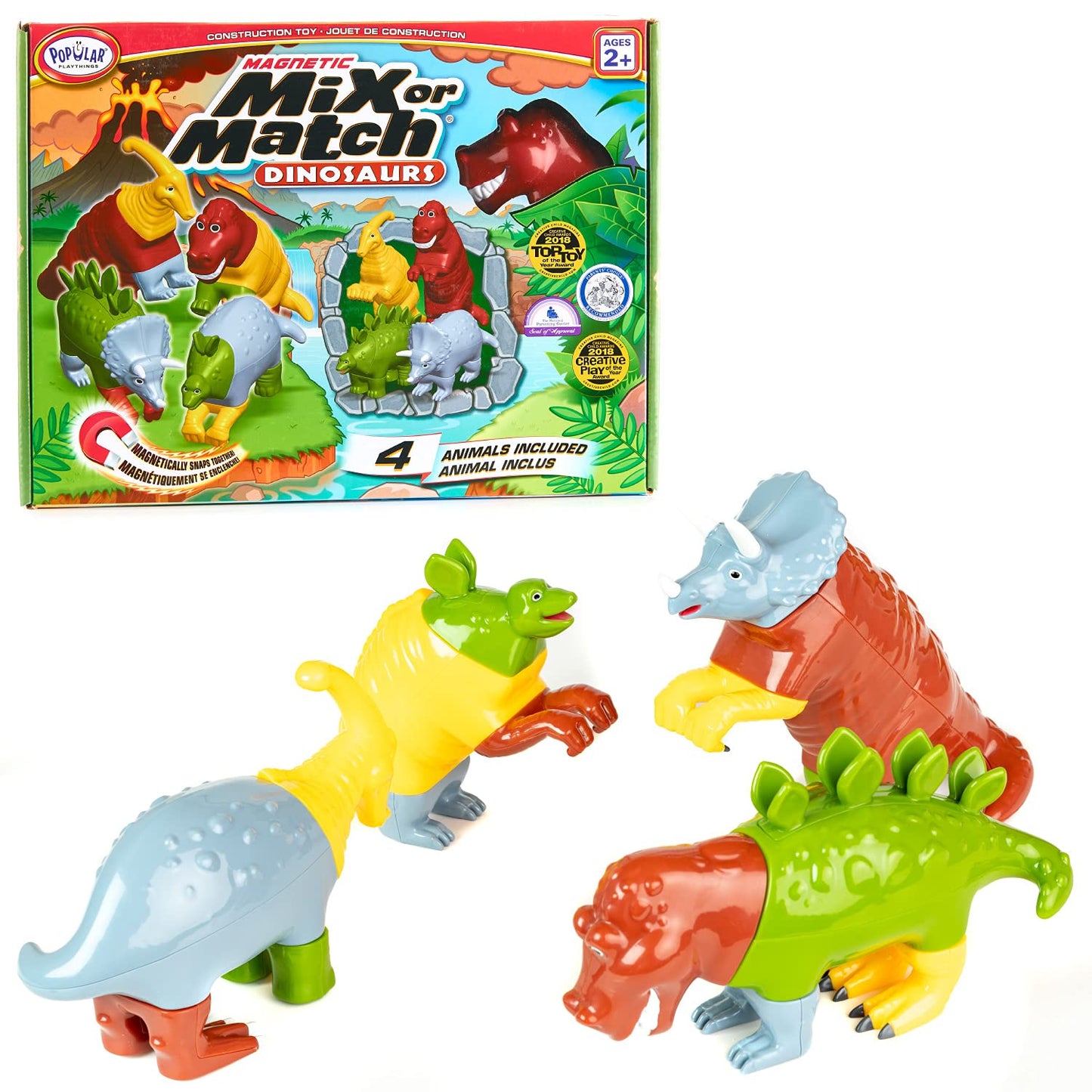 Magnetic Mix Or Match Dinosaurs Toy Play Set, 15 Pieces