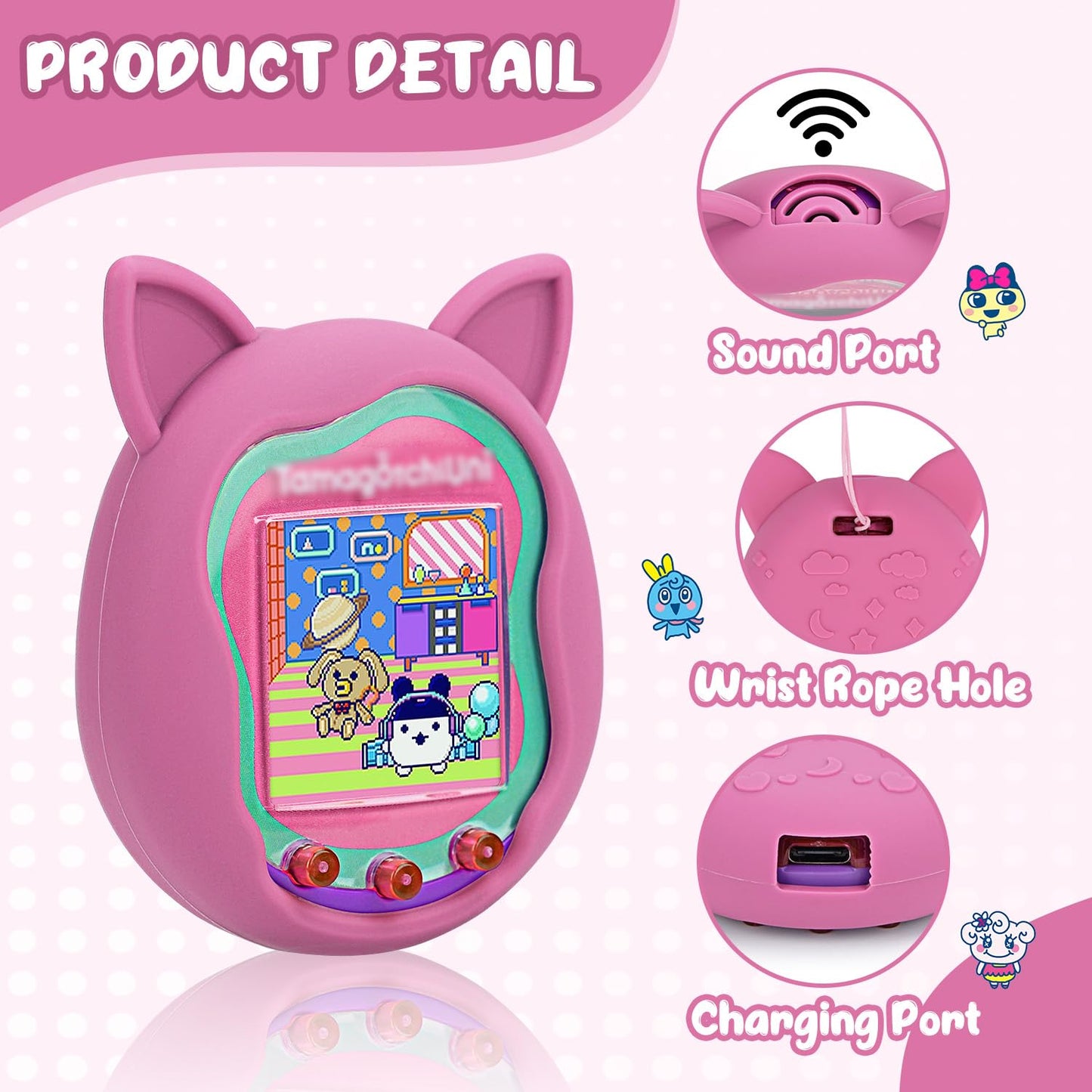 Winceed Silicone Case For Tamagotchi Uni, Protective Cover For Tamagotchi Uni Protector Skin With Hand Strap (Pink)