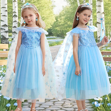 Itvti Little Girl Princess Dress Halloween Carnival Cosplay Costume With Accessories Blue, 3-4 Years (Tag 110)