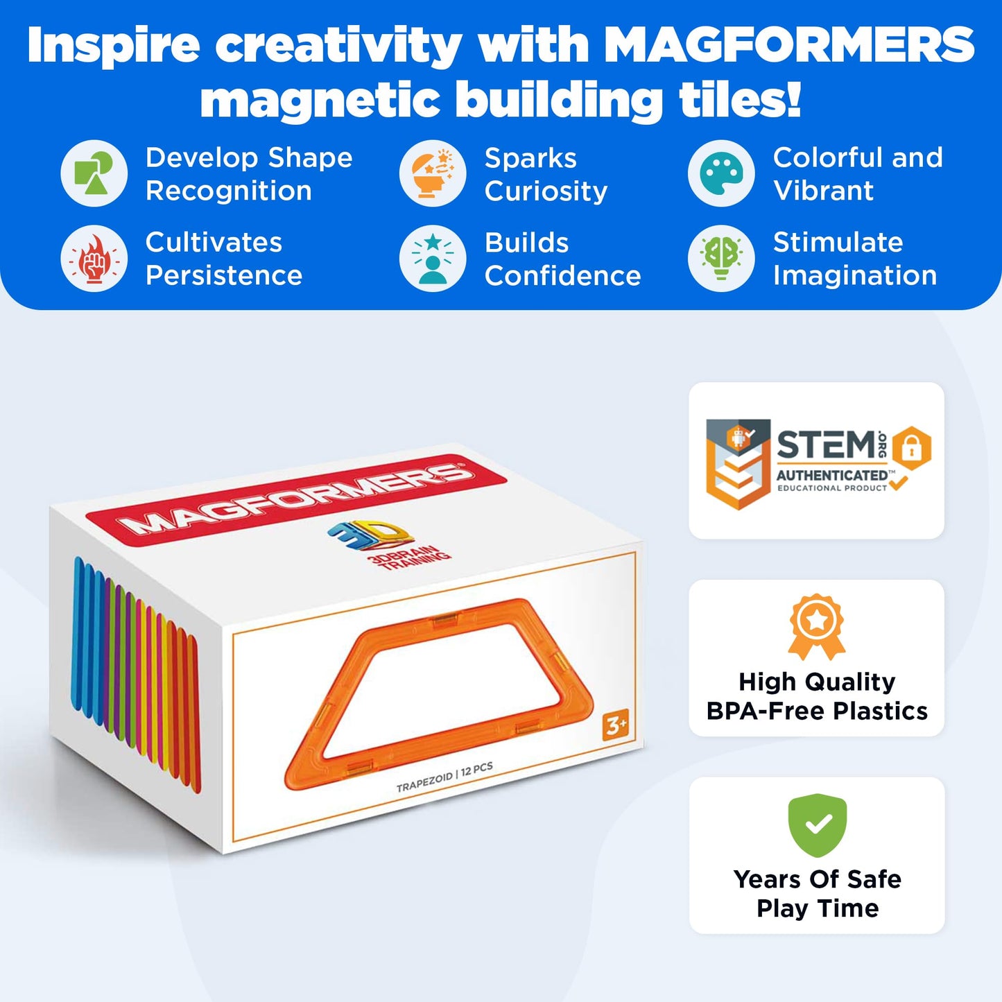 Magformers Trapezoid 12Pc Set - Magnetic Tiles Building Blocks, Educational Kit, Stem Toy Set - Magnetic Building Tiles For Kids To Develop Problem-Solving Abilities And Shape Recognition
